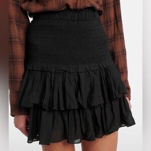 Isabel Marant Etoile Naomi Ruffled Tiered Mini Skirt Black Boho EU 44 US 12